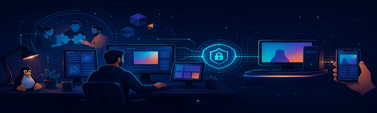 Como o RustDesk pode formar uma solução open source de suporte remoto para as máquinas administradas em uma empresa. /2025/12/15/rustdesk/featured-image-preview.webp